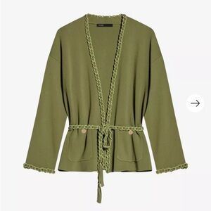 NWOT MAJE
Madeno chain-trimmed belted stretch-woven cardigan